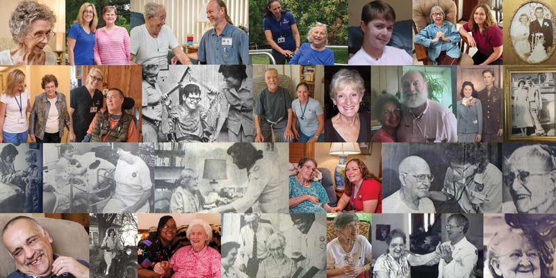 A photo collage of past VNA patients and staff members.