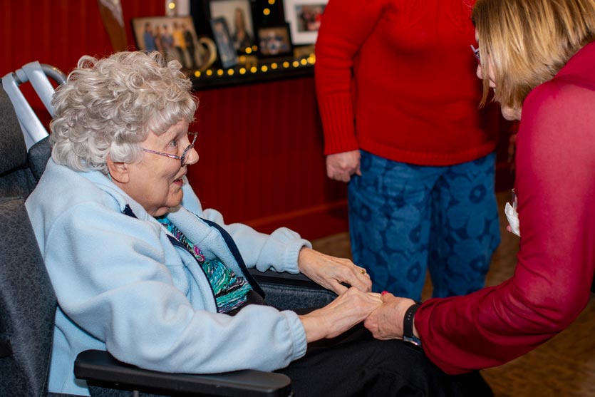 Janice White talks with former VNA RN and longtime Executive Director, Marceil Lauppe, at her retirement party.