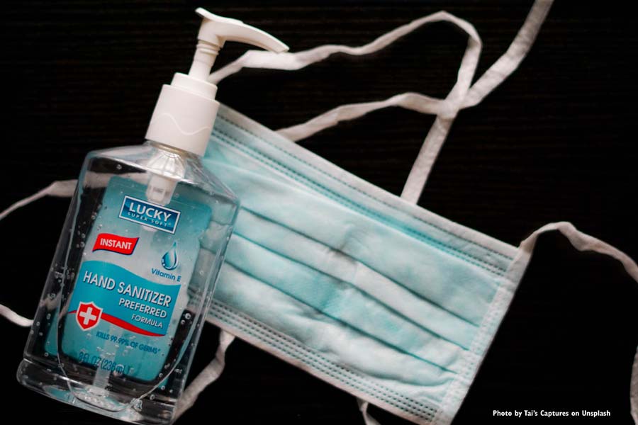 Sanitizer and mask from unsplash